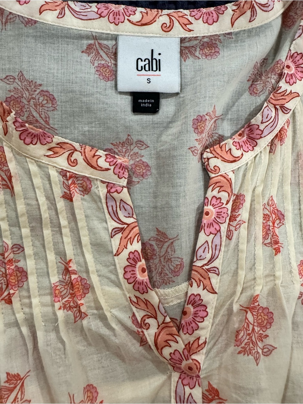 CAbi Cream and Pink “Artsy Top” Floral Peasant Tunic - Picture 5 of 10